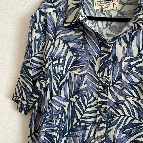 NWT Free People x Sandrine Rose Blue Tropical Hawaiian Western Top Size M - Picture 7 of 11